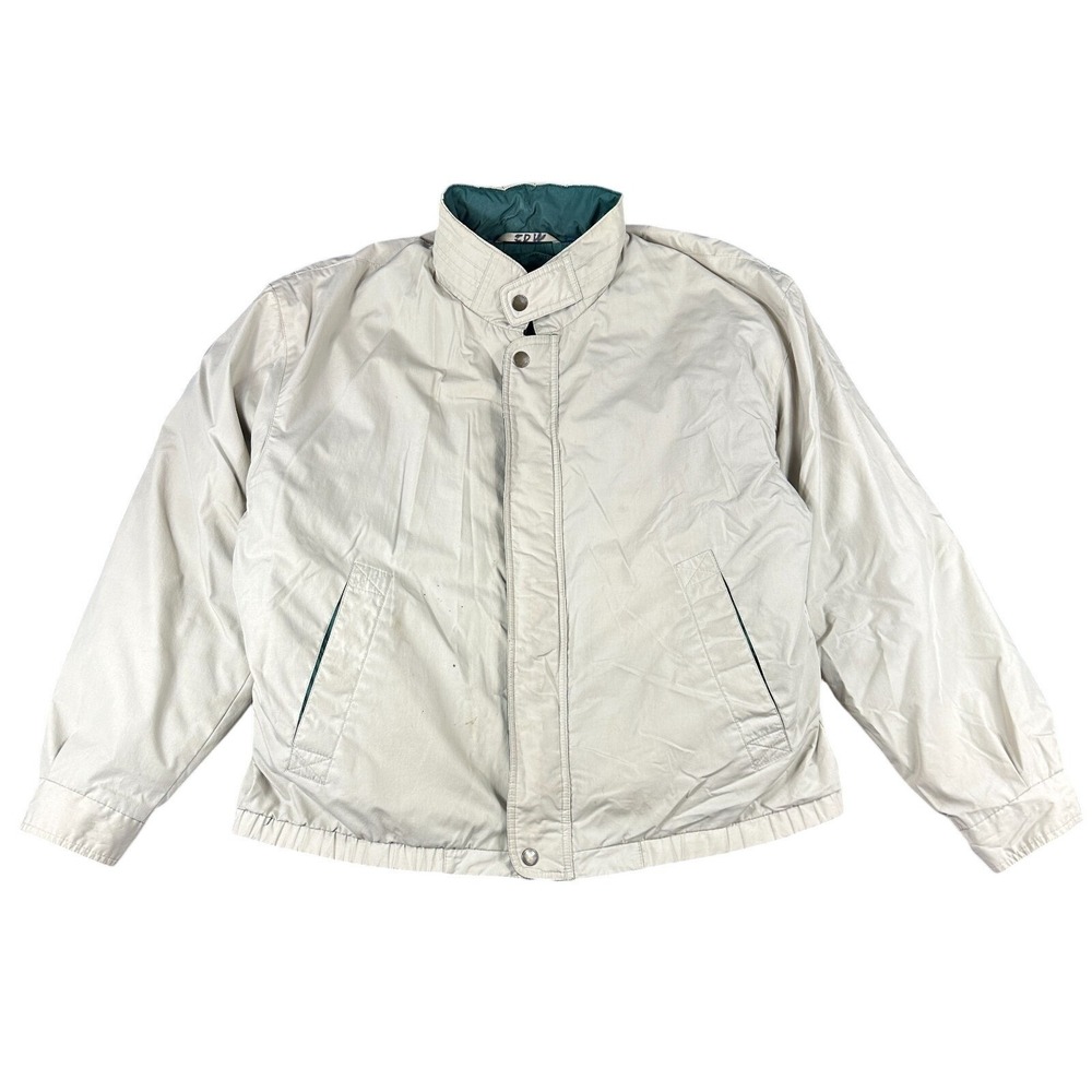 Vintage Members Only Jacket Mens Large Beige Quilted Detachable Liner Full Zip